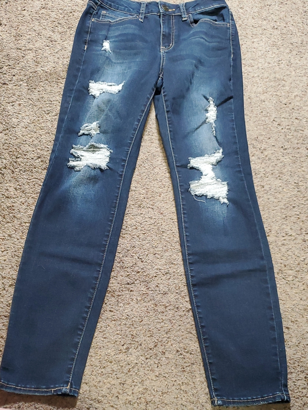 SO Women's Distressed High Rise Skinny Jeans in Dark Blue Size 7